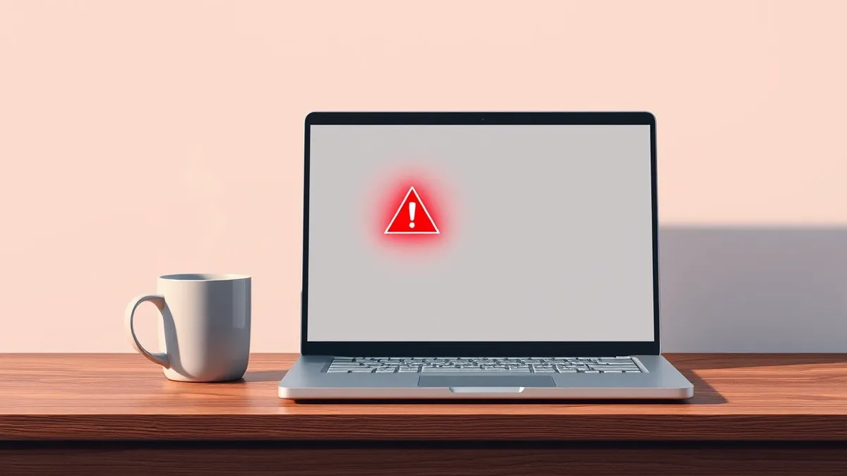 Illustration: A closed silver laptop rests on a wooden desk beside a steaming ceramic mug.