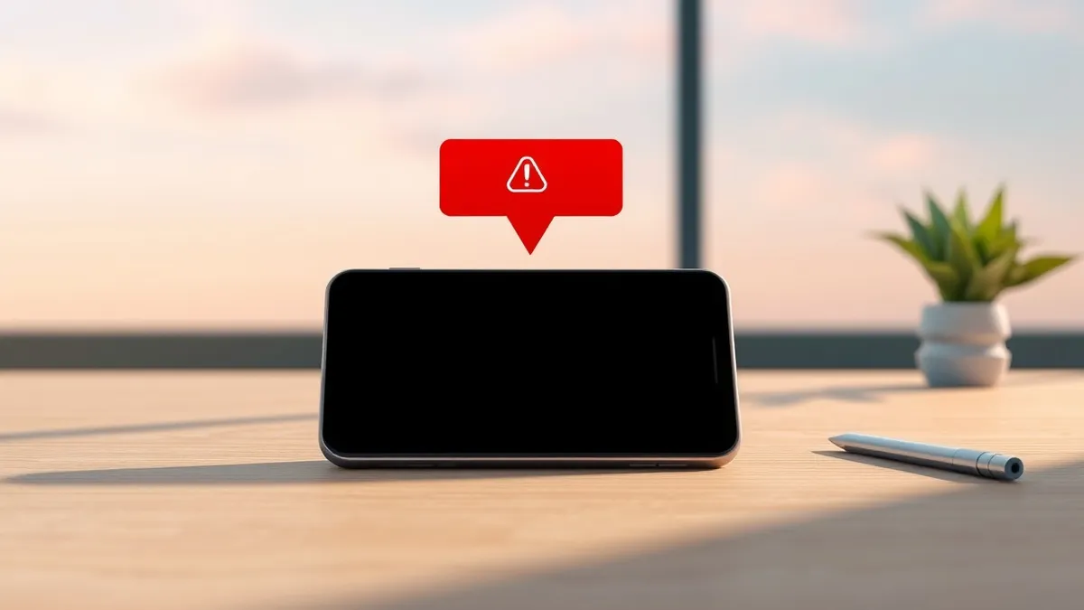 Illustration: A smartphone screen displays a generic red notification bubble with a warning icon, hovering slightly above the device.