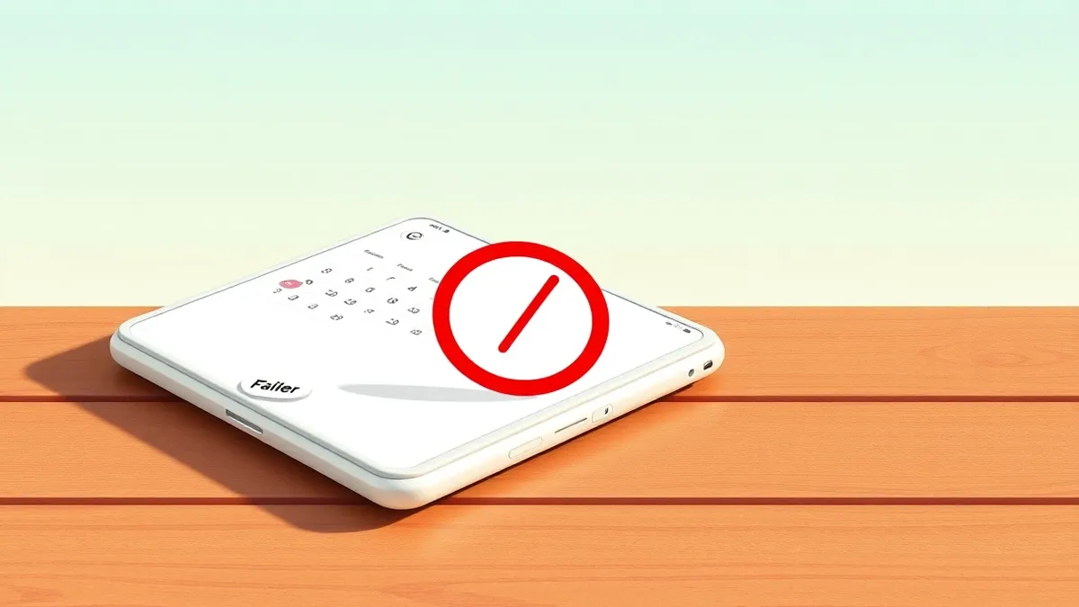 Illustration: A sleek white smartphone rests on a wooden table, its screen displaying a travel booking interface with an empty calendar and unchecked destination fields.