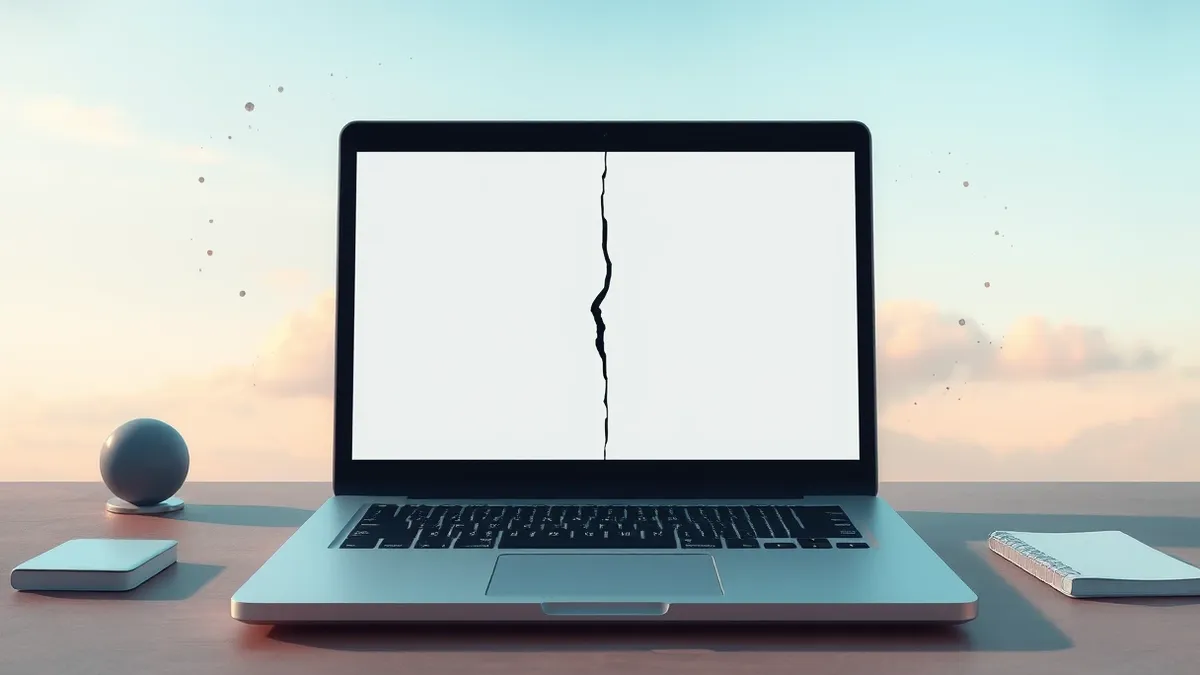 Illustration: An open laptop sits on a desk, displaying a blank code editor window.