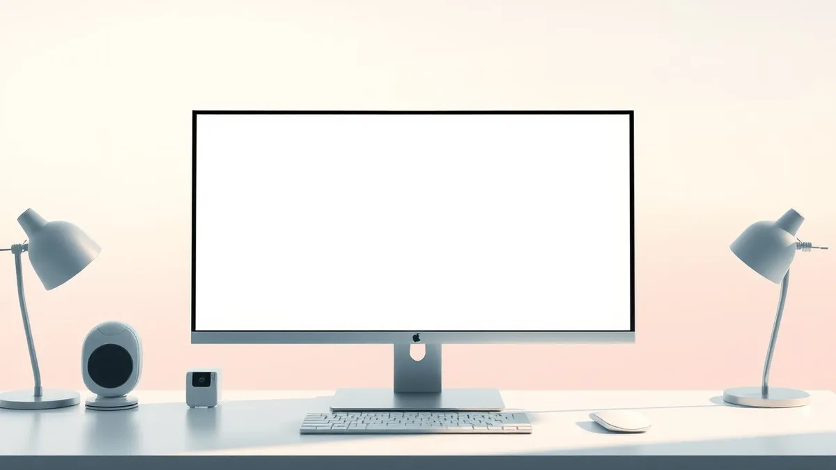 Illustration: A blank digital canvas sits on a sleek desk.