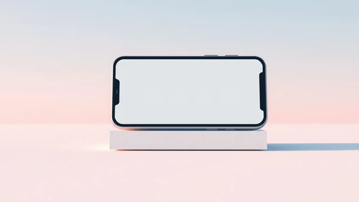 Illustration: A smartphone rests on a white surface, its screen displaying five blank app icons arranged in a neat grid.