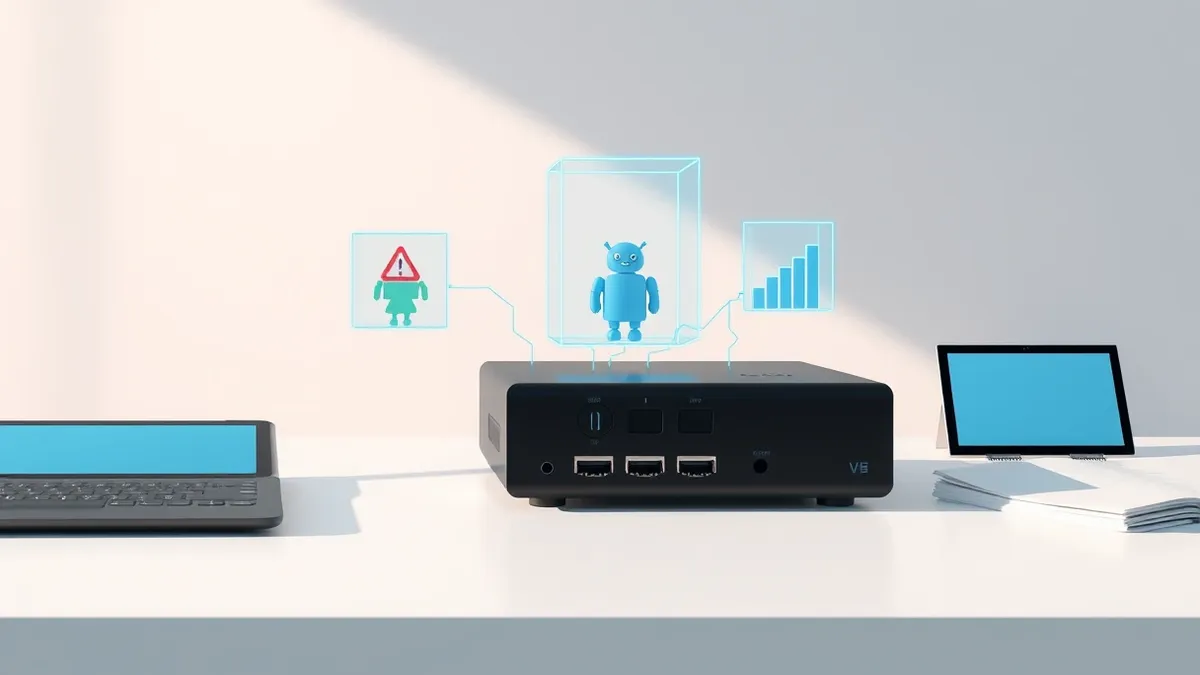 Illustration: A sleek black hardware switch sits on a clean white desk.