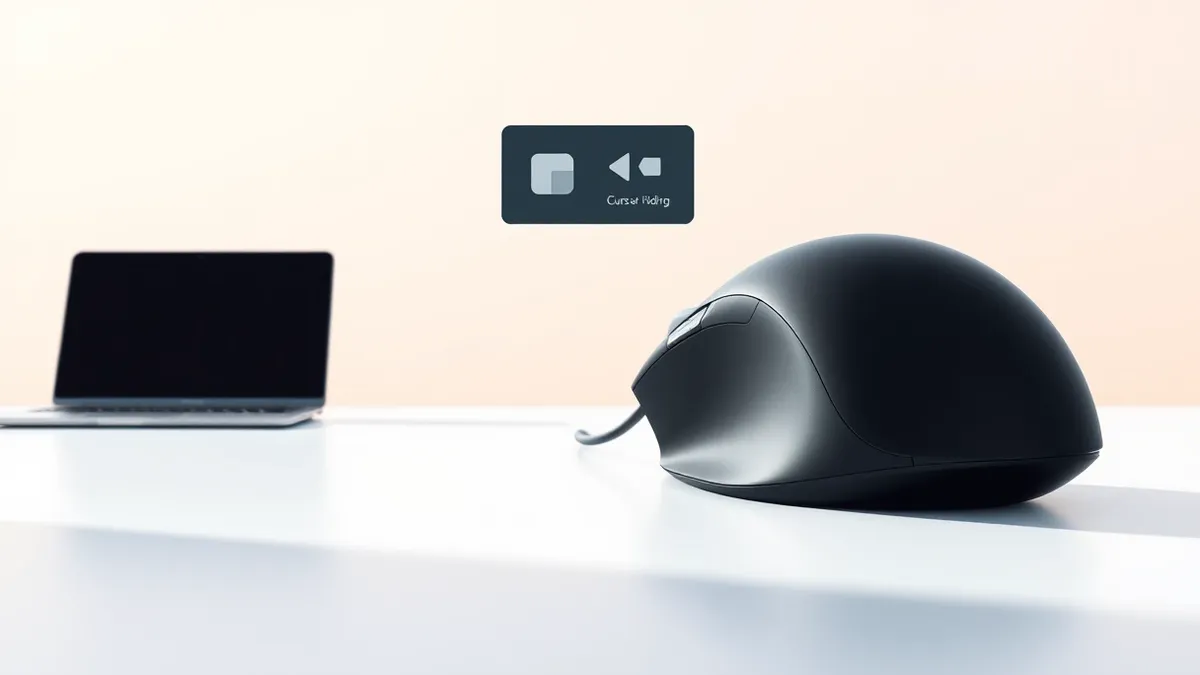 Illustration: A standard black computer mouse rests on a clean desk surface.
