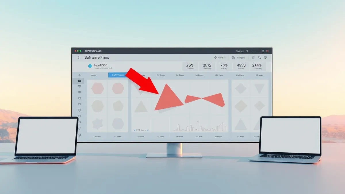 Illustration: A digital dashboard displays a grid of abstract geometric shapes representing software flaws.