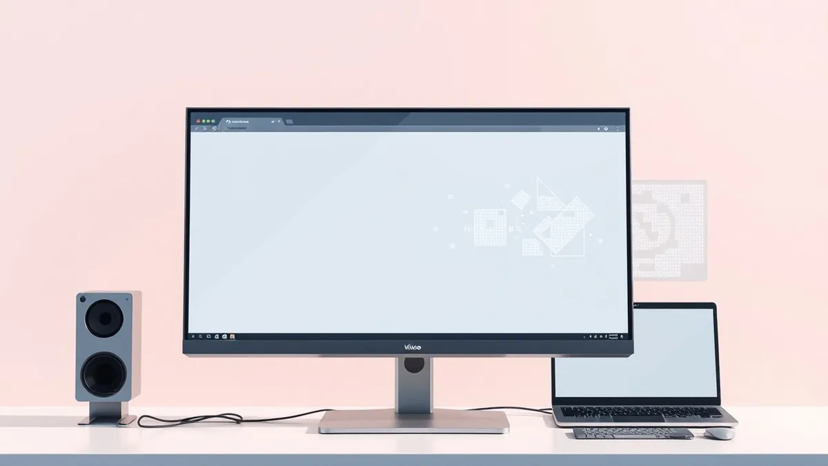 Illustration: A sleek desktop monitor displays a blank browser window with an abstract progress bar.