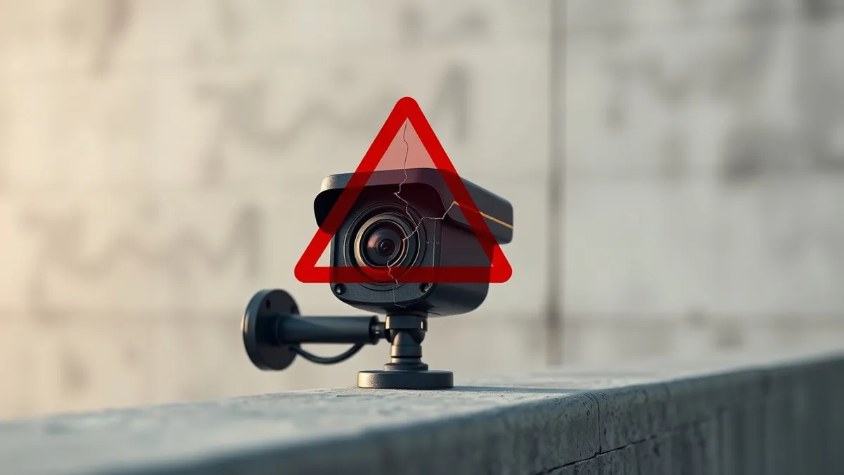 Illustration: A small black surveillance camera sits on a concrete ledge.