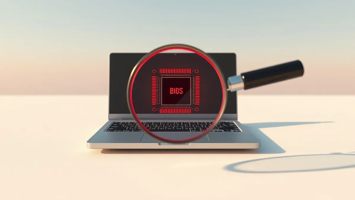 Illustration: A silver laptop motherboard lies open on a clean white surface.