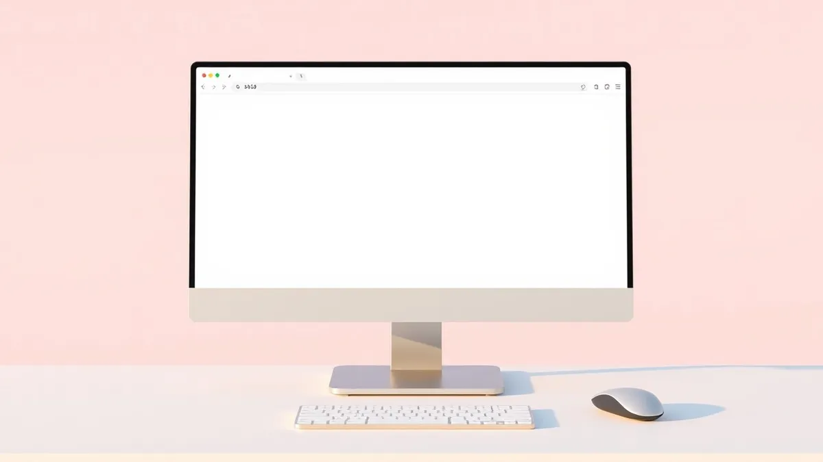 Illustration: A sleek desktop computer monitor displays a web browser interface with three distinct vertical panels.