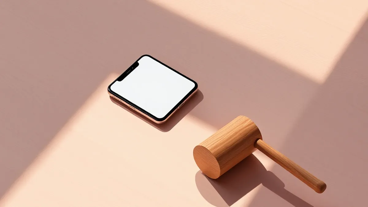 Illustration: A smartphone rests on a wooden desk with its screen displaying three blank app icons.