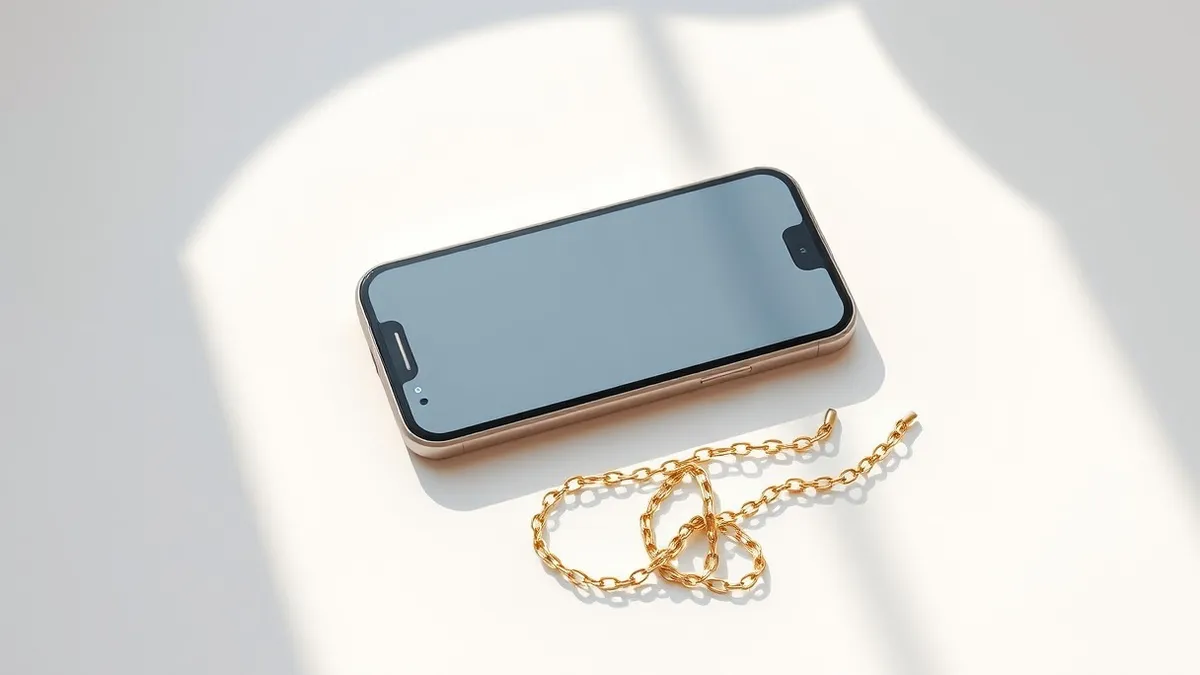 Illustration: A sleek smartphone rests on a clean white surface, its blank screen reflecting soft ambient light.