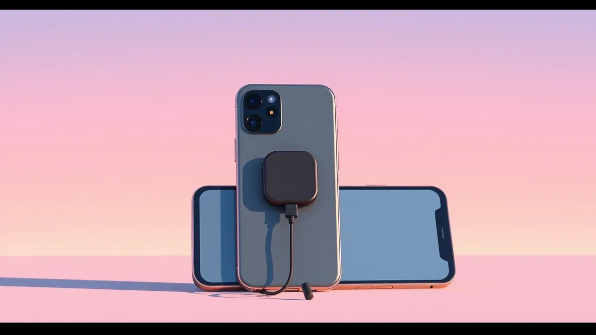 Illustration: A small magnetic hardware module clips onto the back of a smartphone.