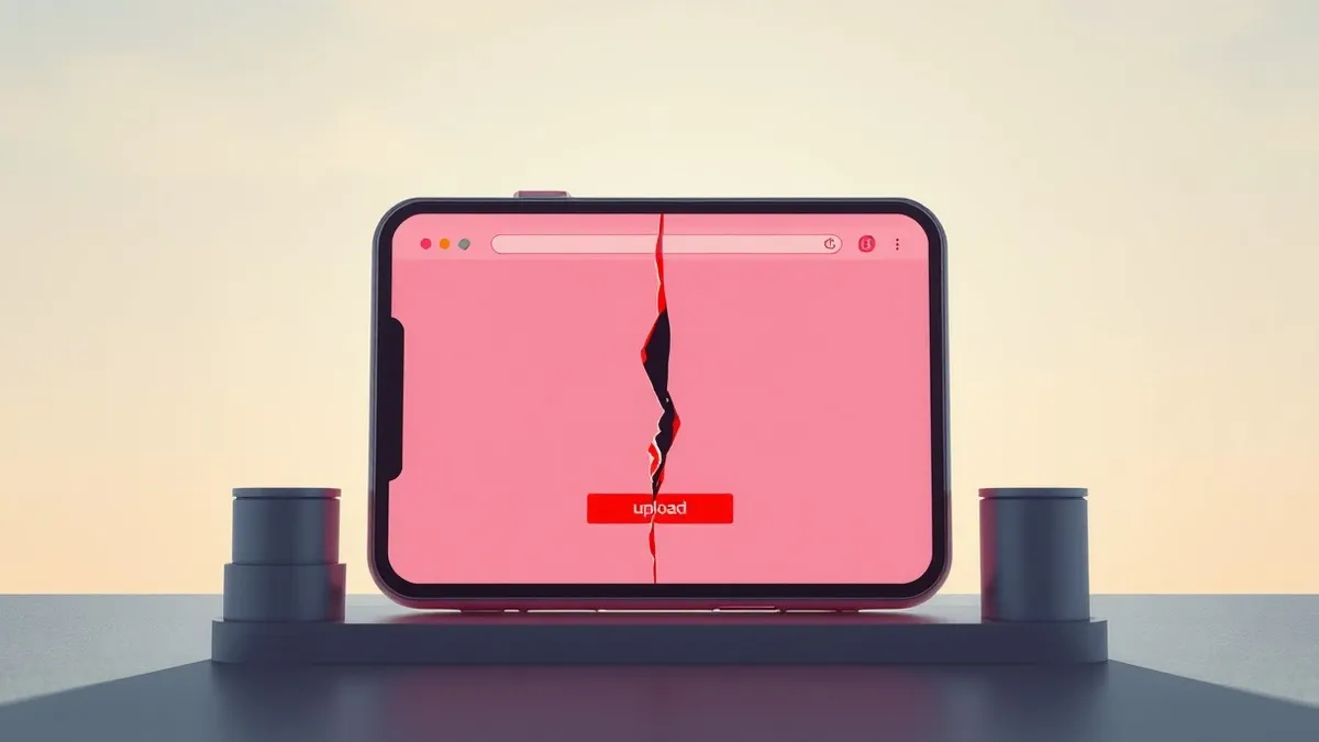 Illustration: A blank smartphone screen displays a generic web browser window with an empty file upload button.