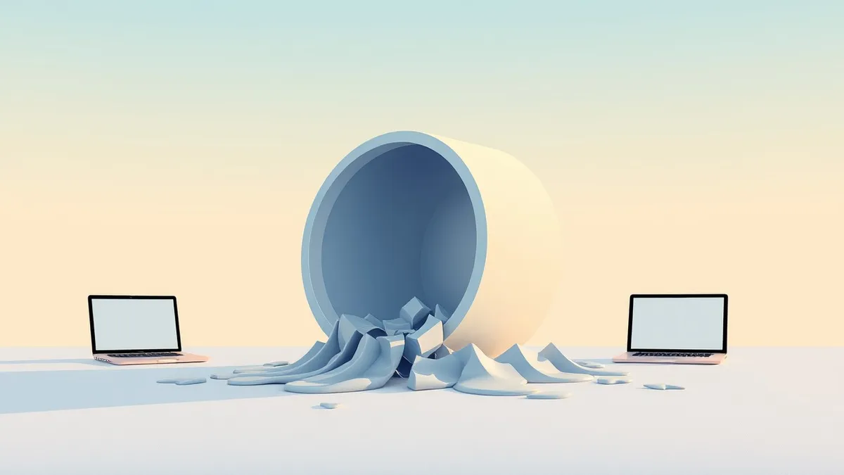 Illustration: A stylized database cylinder sits cracked open, with jagged fragments of raw SQL code leaking out like liquid.