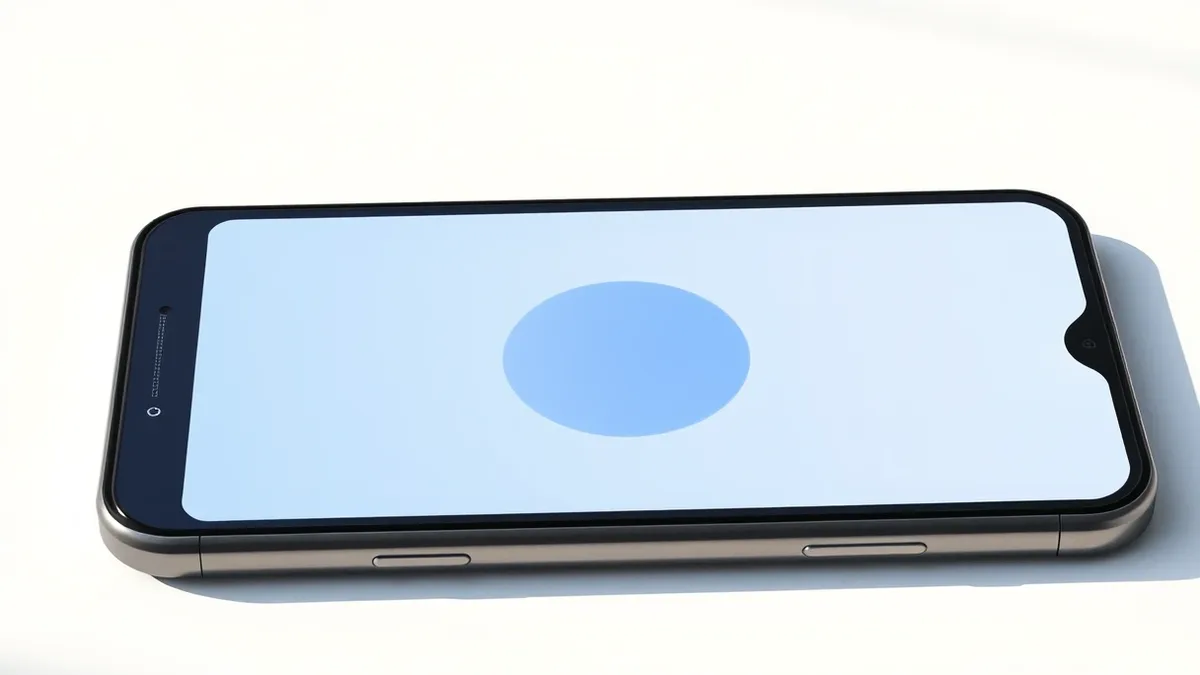 Illustration: A black smartphone lies flat on a clean white surface.