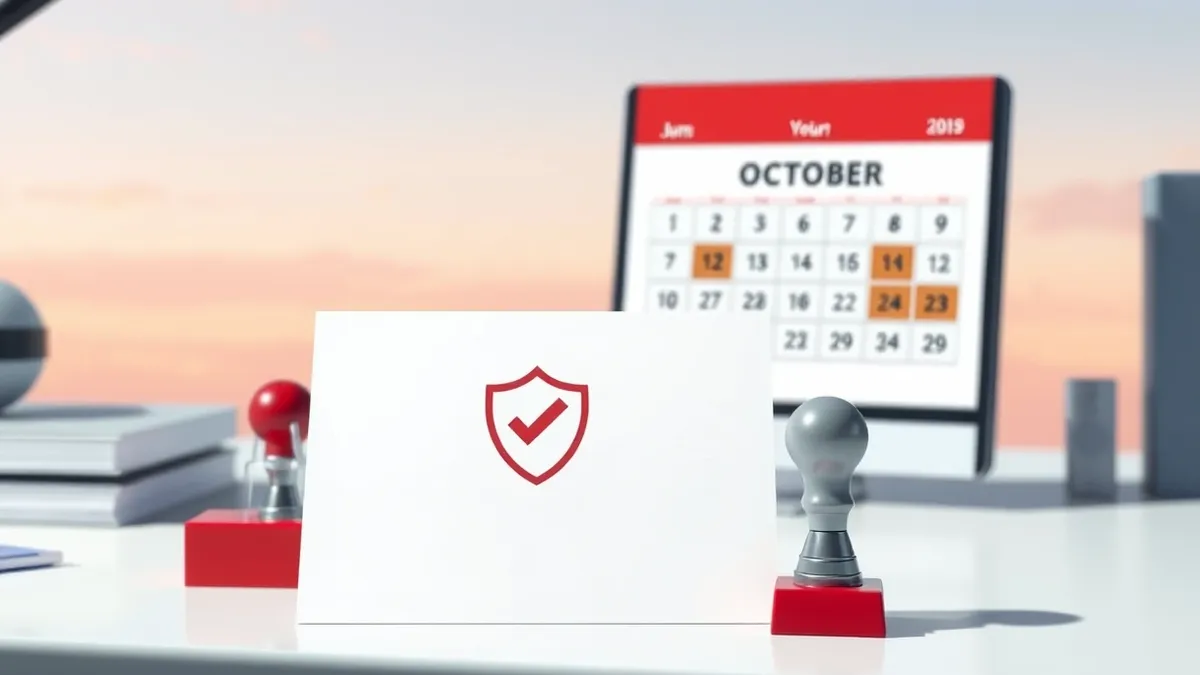 Illustration: A blank white card sits on a desk next to a red stamp pad.
