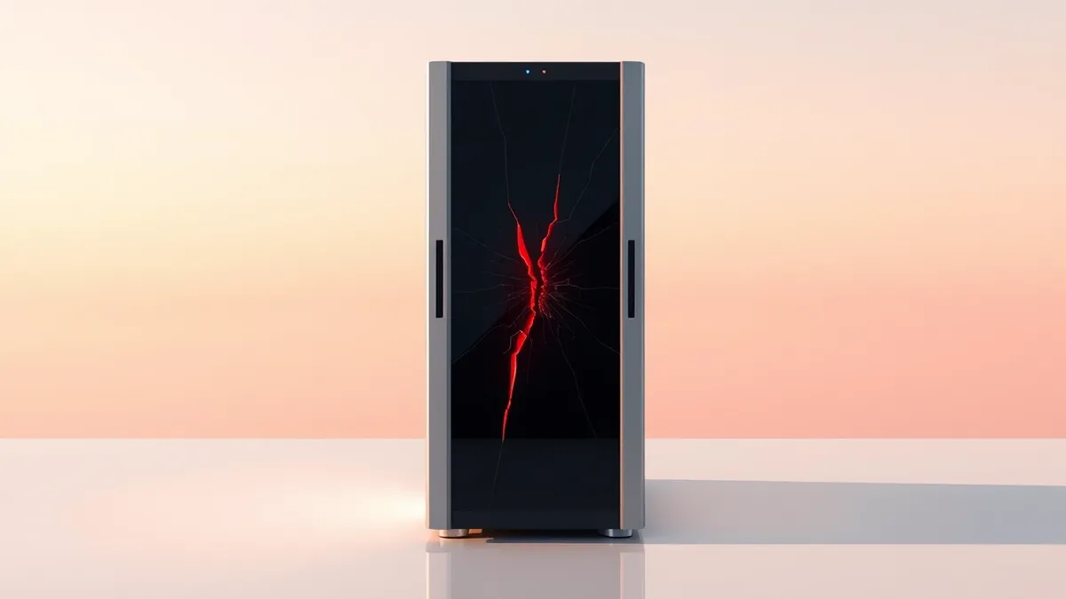 Illustration: A sleek, isolated database server unit sits on a sterile white surface.