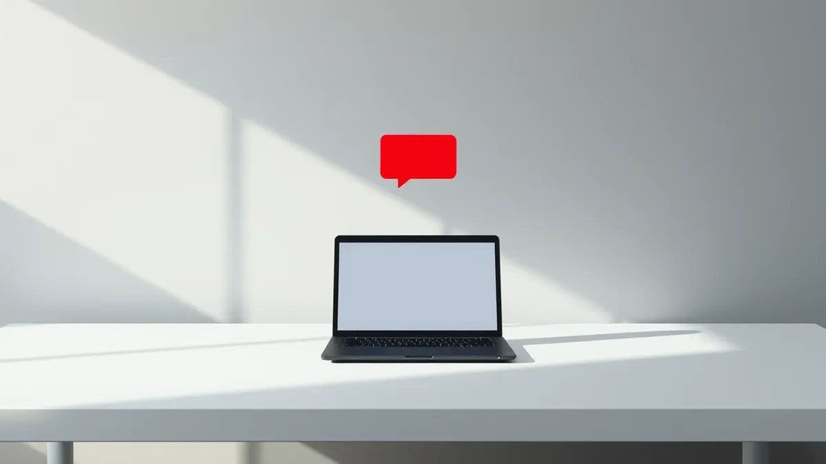 Illustration: A sleek black laptop sits closed on a minimalist white desk.