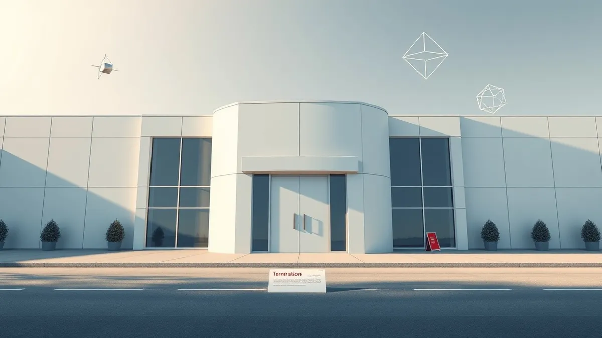 Illustration: A sleek white office building with large glass windows sits under a grey sky.