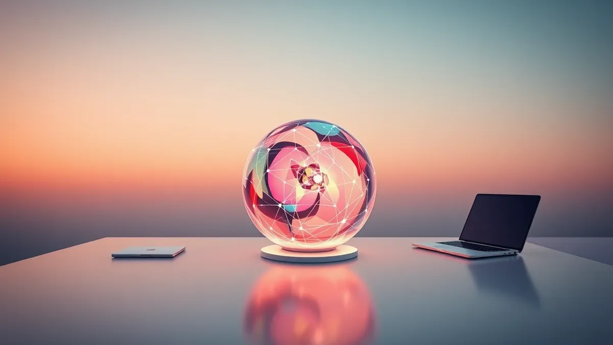 Illustration: A sleek, white, spherical device rests on a polished table, emitting soft, abstract light pulses that mimic neural network activity.