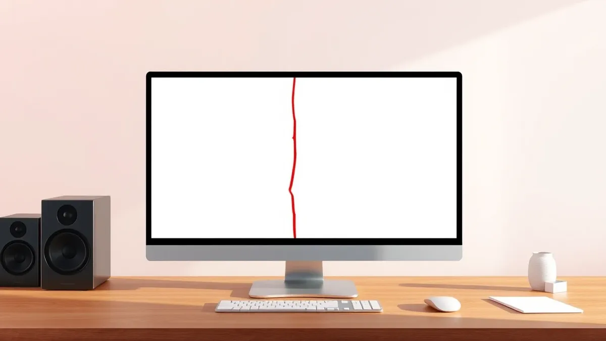 Illustration: A sleek modern desktop monitor displays a completely blank white screen.