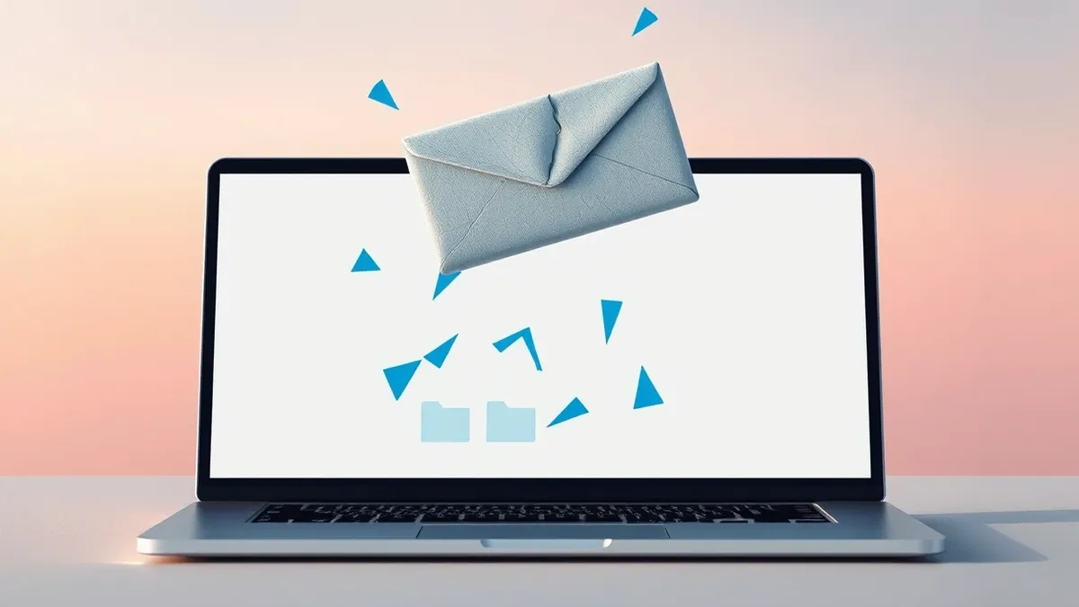 Illustration: A cracked ceramic envelope floats above an open laptop displaying a blank webmail interface.
