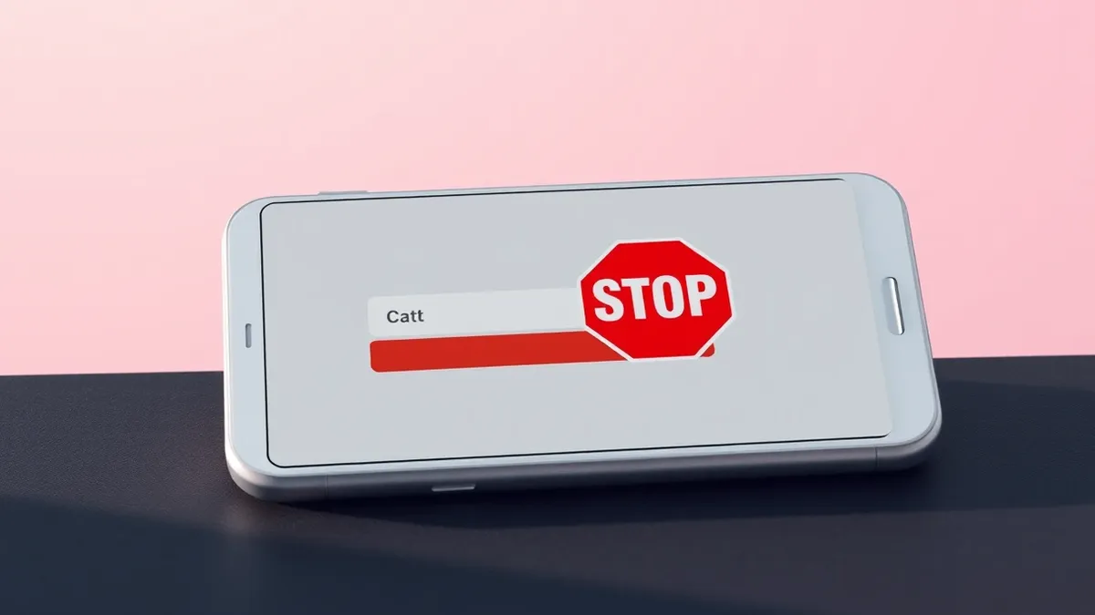 Illustration: A sleek white smartphone rests on a dark desk, its screen displaying a simplified web browser interface with a generic form field highlighted in red and a prominent s