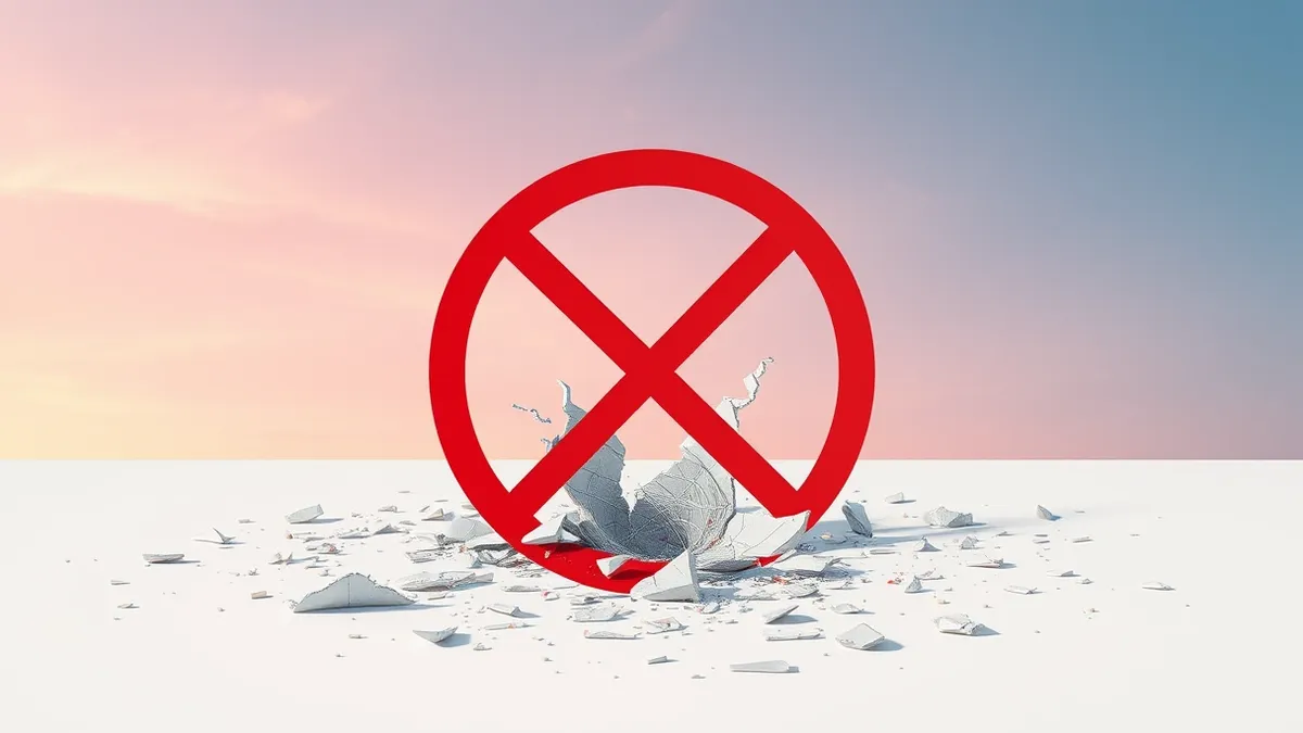 Illustration: A cracked digital certificate shatters into jagged fragments on a clean white surface.