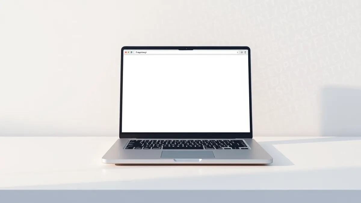 Illustration: A sleek silver laptop sits on a clean white desk.