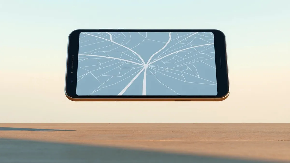 Illustration: A sleek smartphone rests on a wooden table, displaying a blank digital map interface.