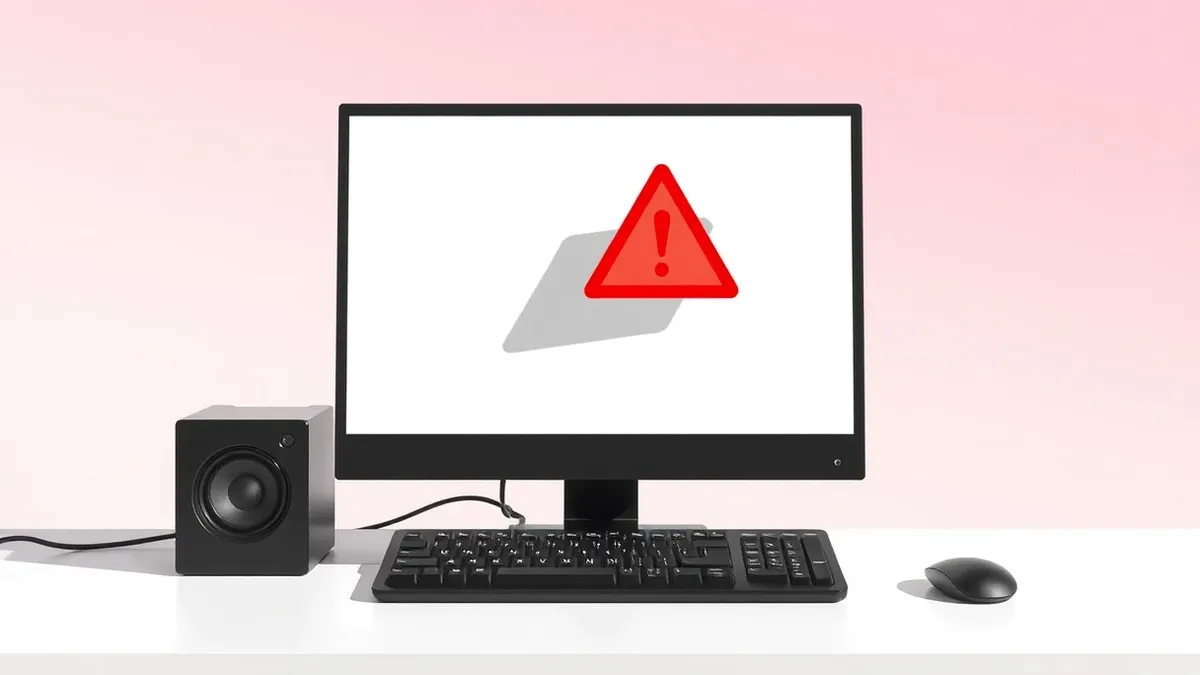 Illustration: A sleek black desktop computer sits on a white desk with its screen displaying a blank, abstract interface.