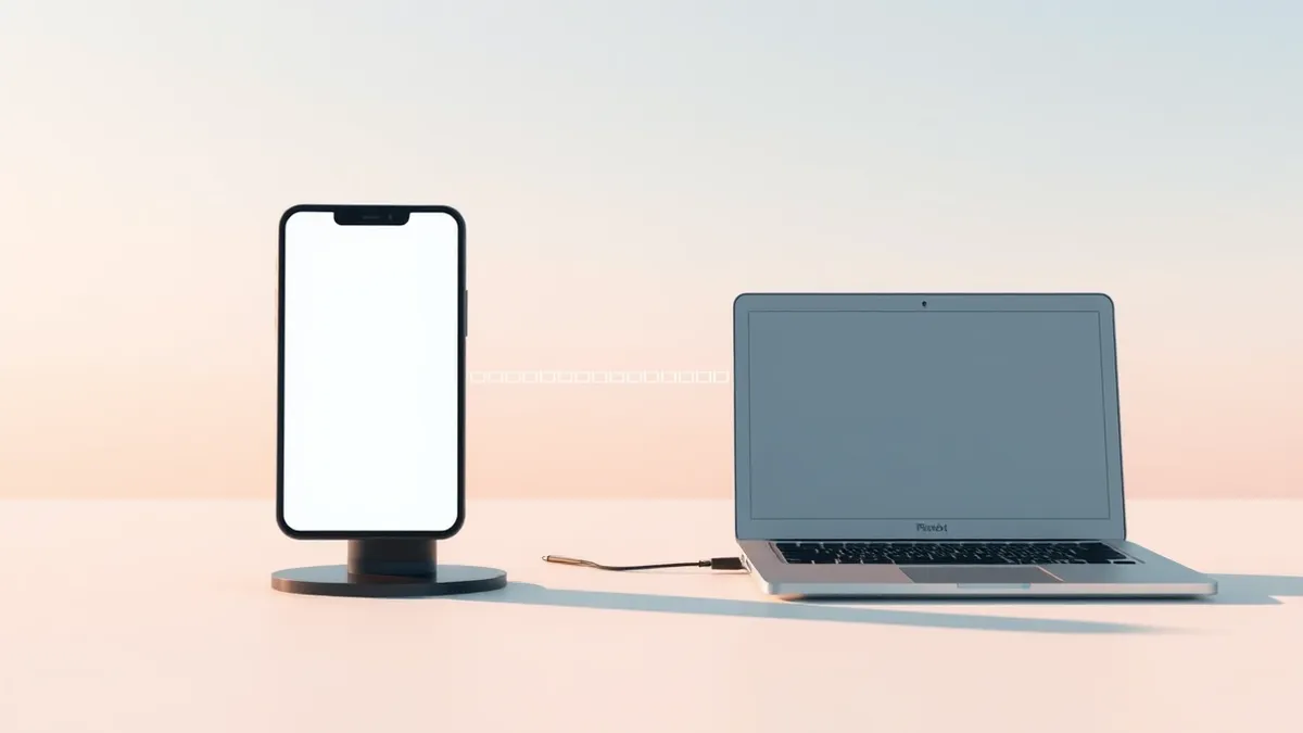 Illustration: A blank smartphone screen sits beside a generic laptop monitor.