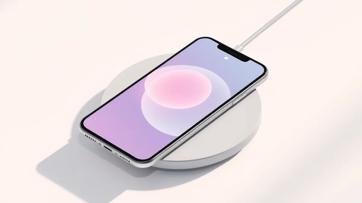 Illustration: A sleek smartphone lies on a clean white surface, its screen displaying a minimalist interface with soft, rounded abstract shapes.