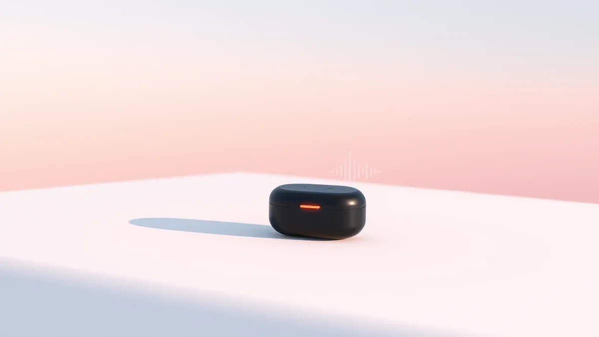 Illustration: A small, smooth, black wearable device rests on a clean white surface.