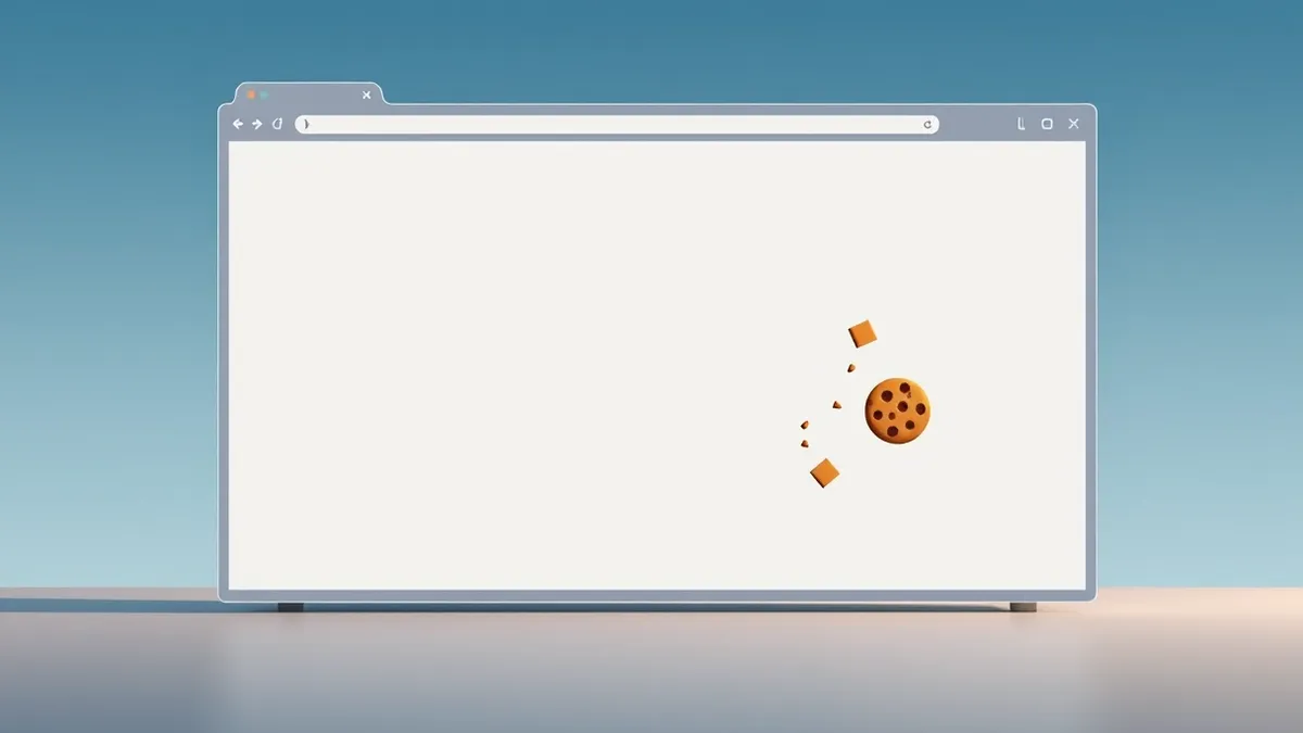 Illustration: A web browser window displays a blank webpage with a small, isolated cookie icon hovering near the top right corner.