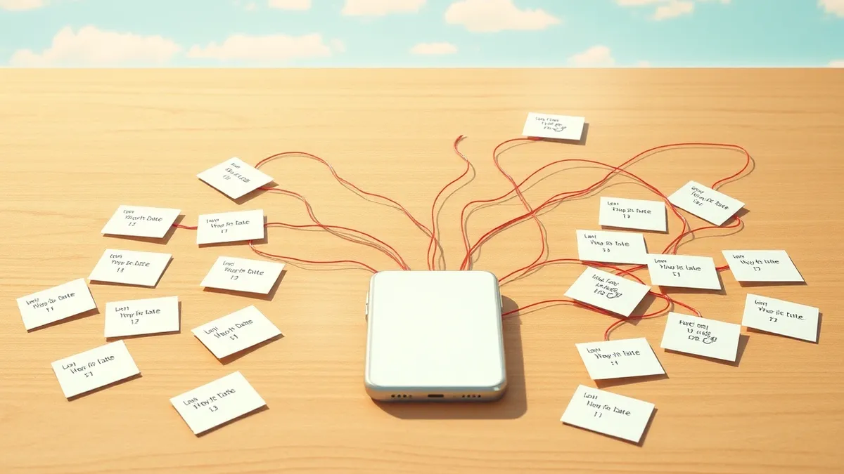 Illustration: A white smartphone lies on a wooden table, its blank screen reflecting a faint light.