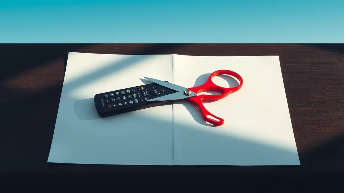 Illustration: A sleek black remote control rests on a folded paper notice.
