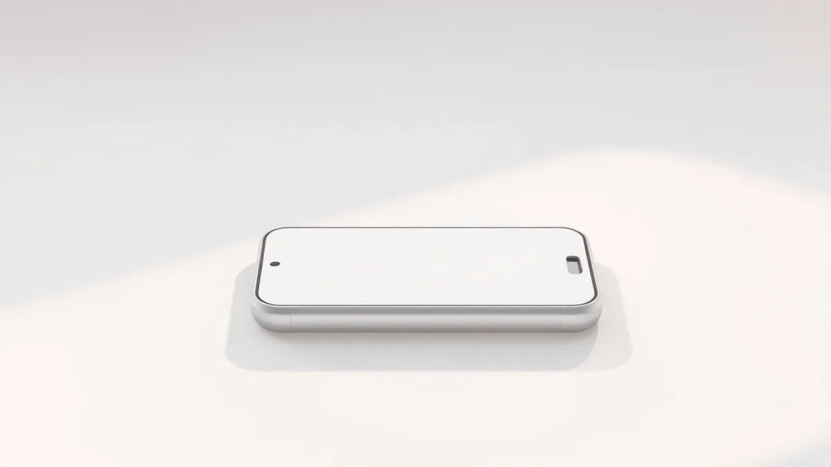 Illustration: A white smartphone rests alone on a clean white surface.