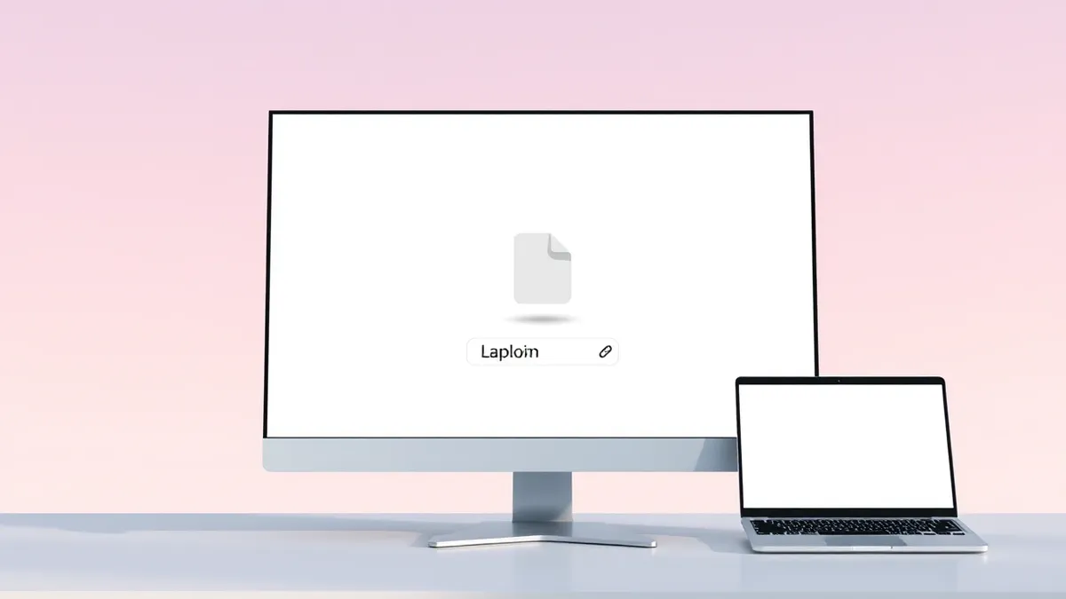 Illustration: A blank white upload form sits on a sleek desktop monitor.
