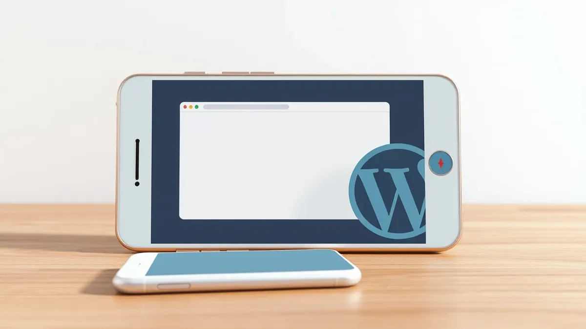 Illustration: A white smartphone rests on a wooden desk, displaying a blank web browser window with a single red upload progress bar.