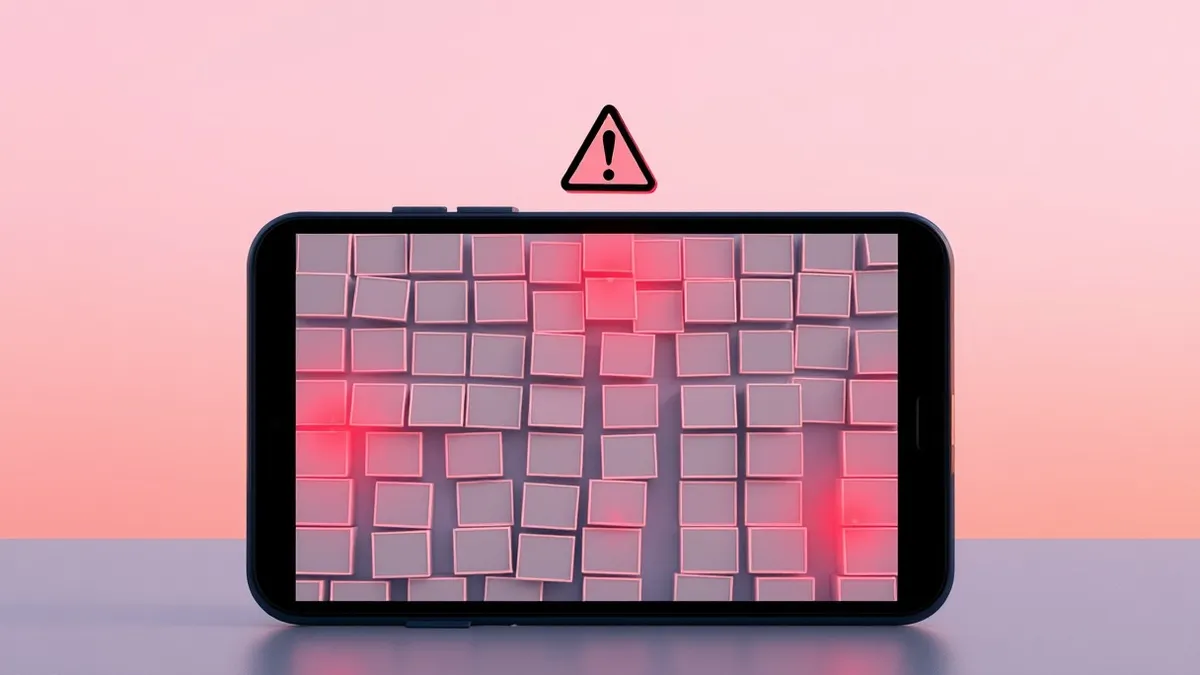 Illustration: A smartphone displays a video feed filled with identical, blank rectangular frames.