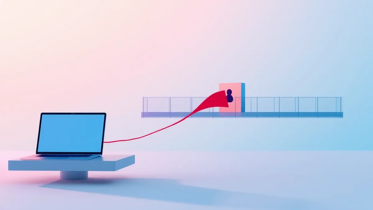 Illustration: An abstract blue network node sits beside a floating, translucent proxy bridge.