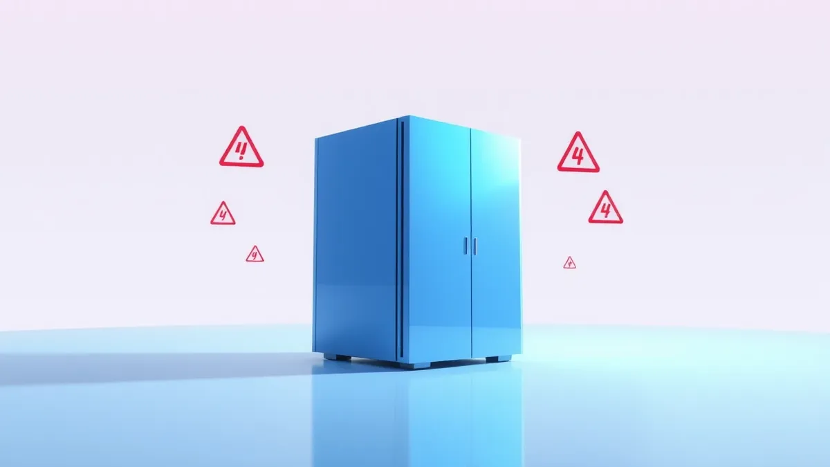 Illustration: A sleek artificial intelligence server stands isolated in a sterile room, its smooth casing reflecting cold blue light.