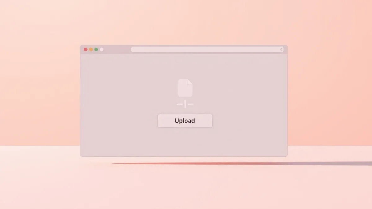 Illustration: A blank web browser window displays a simple upload button.