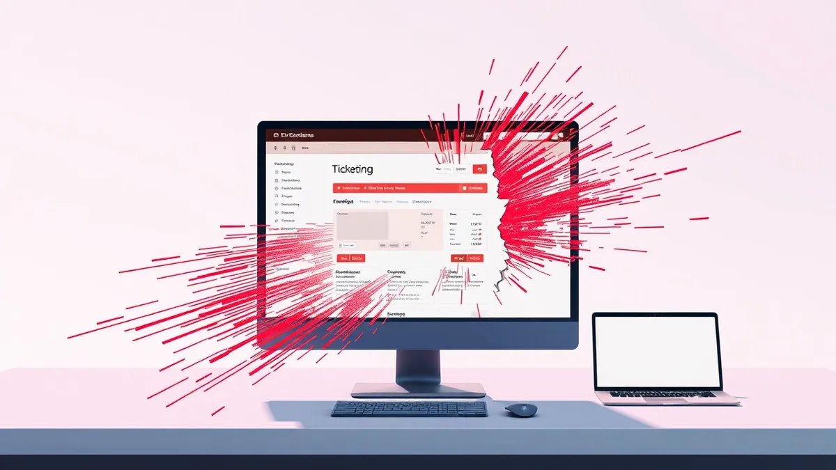 Illustration: A sleek ticketing interface sits on a blank monitor.