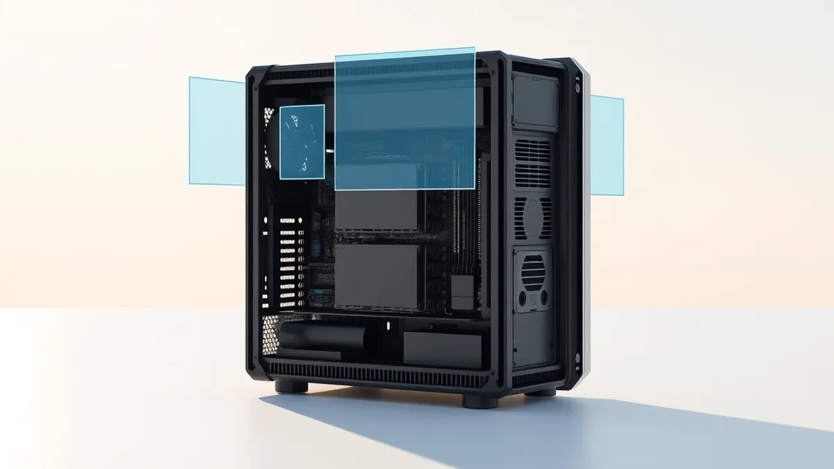 Illustration: A sleek, modular hardware chassis sits on a clean white surface, featuring visible cooling vents and blank expansion slots.