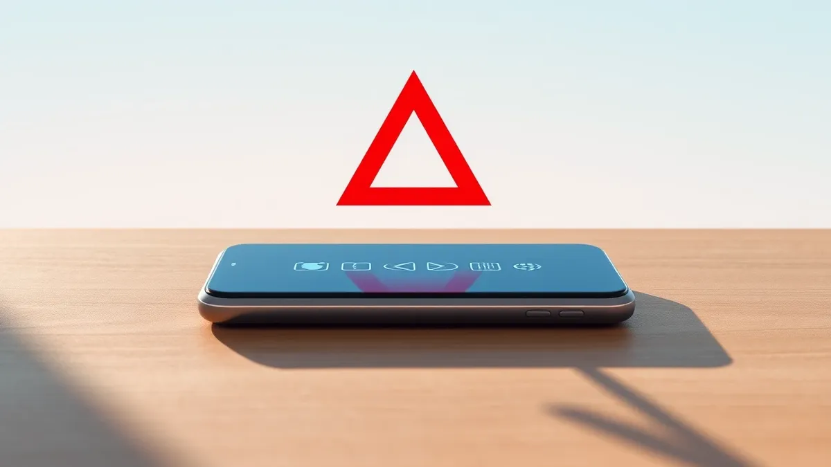 Illustration: A sleek smartphone rests on a wooden desk, its screen displaying a row of abstract geometric icons pulsing with soft blue light.