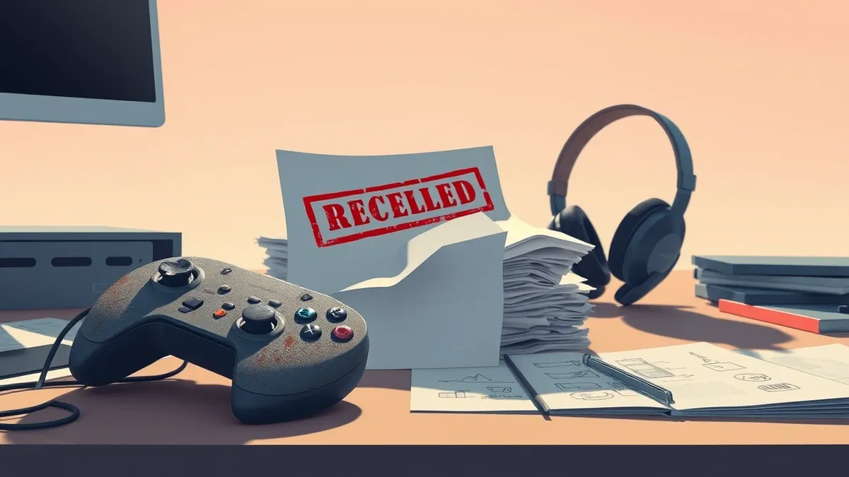 Illustration: A dusty, vintage video game controller rests on a cluttered desk next to a stack of crumpled concept sketches.