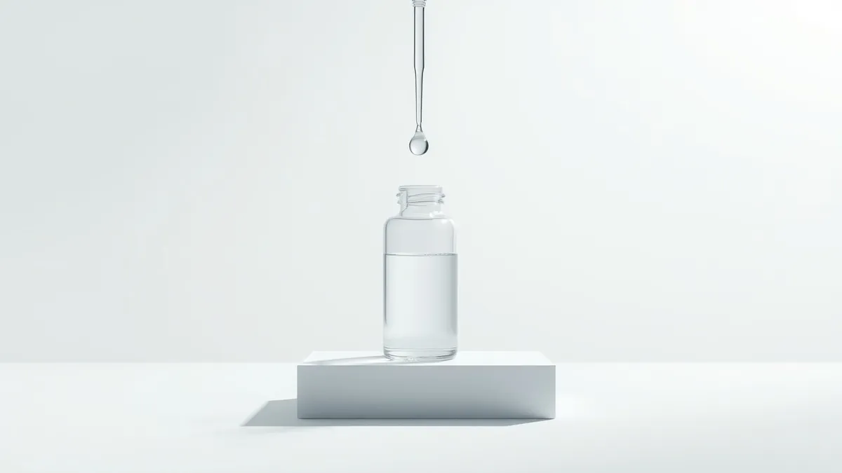 Illustration: A solitary glass vial sits on a sterile white surface, its contents shimmering under harsh clinical light.