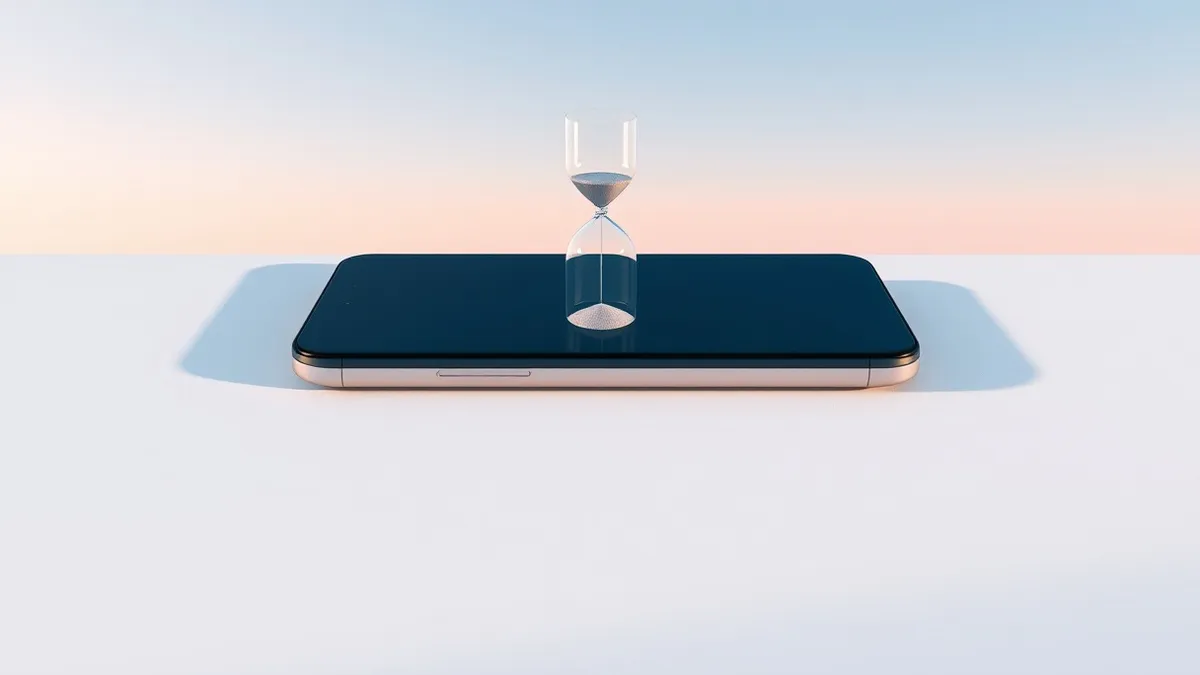 Illustration: A sleek smartphone rests on a clean white surface with a blank screen reflecting soft overhead light.